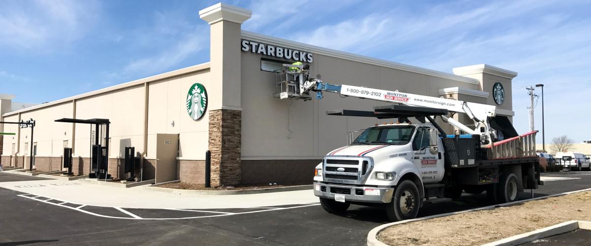 Monitor Signs repair for Starbucks